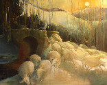 drover's bridge across the stream at cound shropshire oil painting