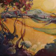 sheep sun field shropshire art oils